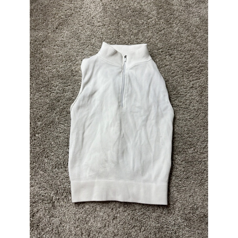 In Good State White Ribbed Quarter Zip Mock Neck Tank Top Large